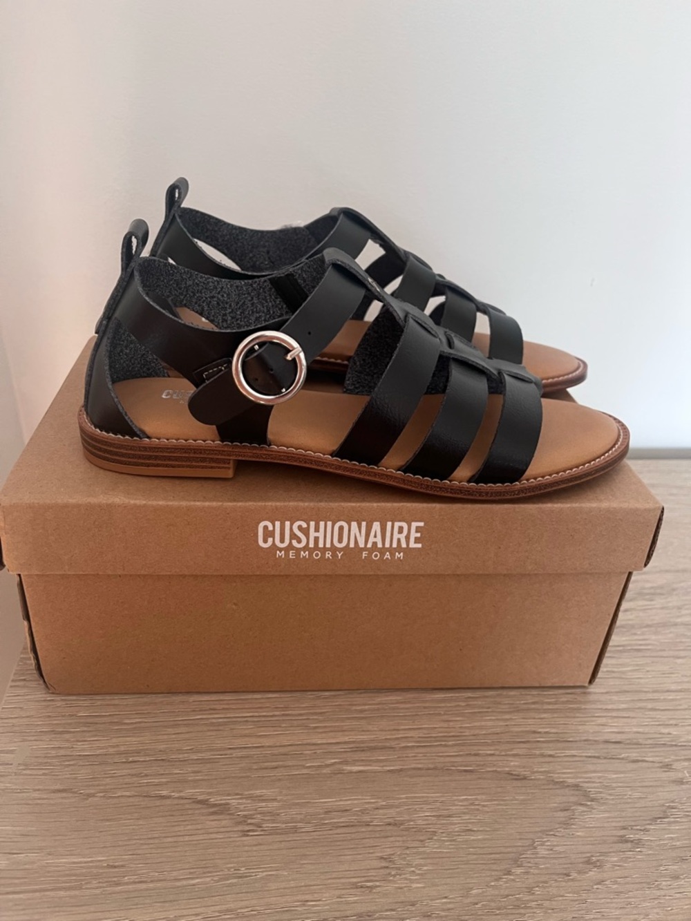 Cushionaire Black Strappy Gladiator Sandals